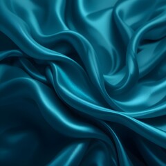 Obraz premium Degradado verde azulado profundo y azul océano. Textura suave de seda con brillo resplandeciente. Pliegues de cortinas que fluyen en forma de ondas
