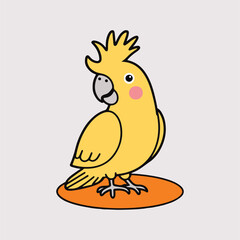 This is a simple, stylized illustration of a yellow cockatoo with a distinctive crest, standing on an orange oval against a light background.