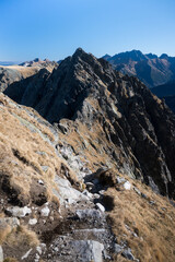 Landscape of the High Tatras. The most difficult high-mountain trail in Poland, Orla Perć.
