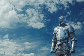 Fototapeta premium warrior in ornate armor stands against stormy skies