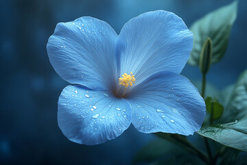 A Dew Kissed Blue Hibiscus Flower Blooms Beautifully