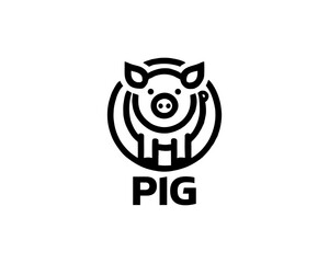 Pig silhouette logo design icon vector illustration. Black color pig logo template