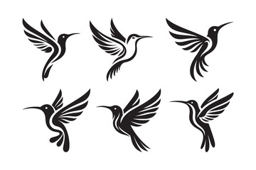 SET OF HUMMING BIRD silhouette vector logo, isolated on white background