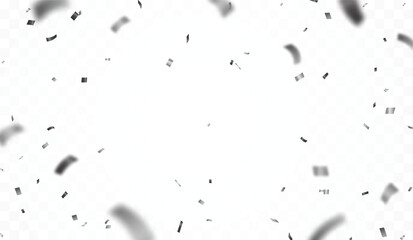 Falling shiny silver confetti and ribbons celebration party design element
