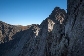 Landscape of the High Tatras. The most difficult high-mountain trail in Poland, Orla Perć.
