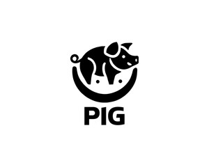Pig silhouette logo design icon vector illustration. Black color pig logo template