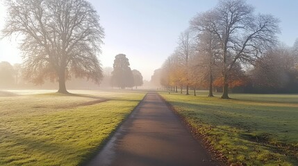 Tranquil Winter Morning with Frosty Trees Beneath a Soft Overcast Sky