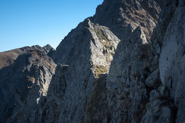 Landscape of the High Tatras. The most difficult high-mountain trail in Poland, Orla Perć.
