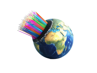 Isolated Earth with Colorful Fiber Optic Lines
