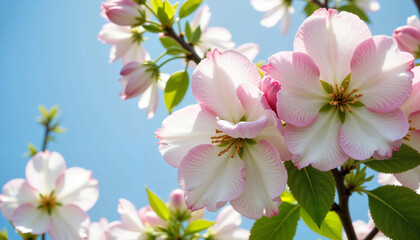 Obraz premium Blooming cherry blossoms against a clear blue sky