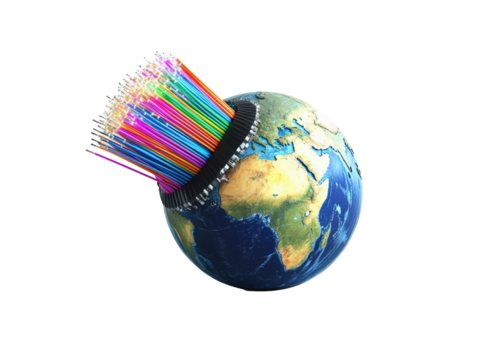 Isolated Earth with Colorful Fiber Optic Lines