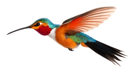 Obraz premium Vibrant Hummingbird in Flight Against White Background