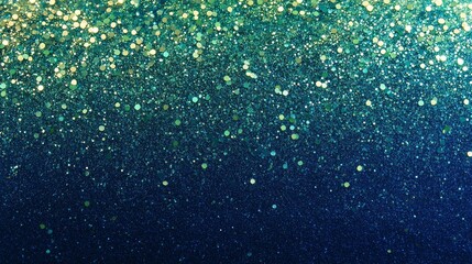 Gradient with teal green metallic glitter textures on blue