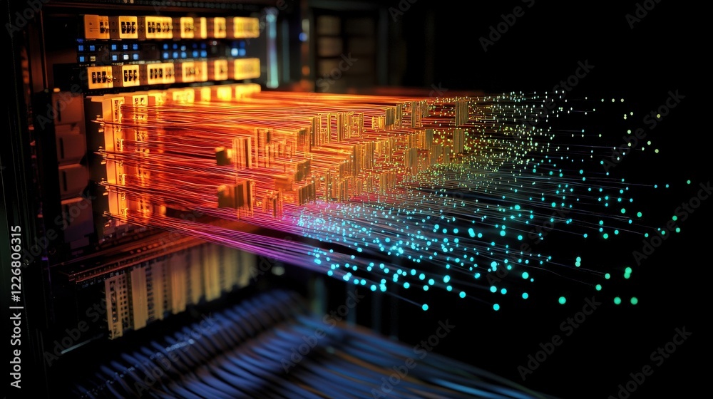 Aufkleber Dynamic Fiber Optic Data Transmission Visualization in Digital Network