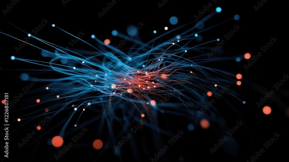 Aufkleber abstract digital art of colorful lines and dots on black background