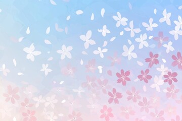 Spring Blossoms Gradient: Cherry blossoms transitioning from deep pink at the base to pale pink at the tips against a blue sky