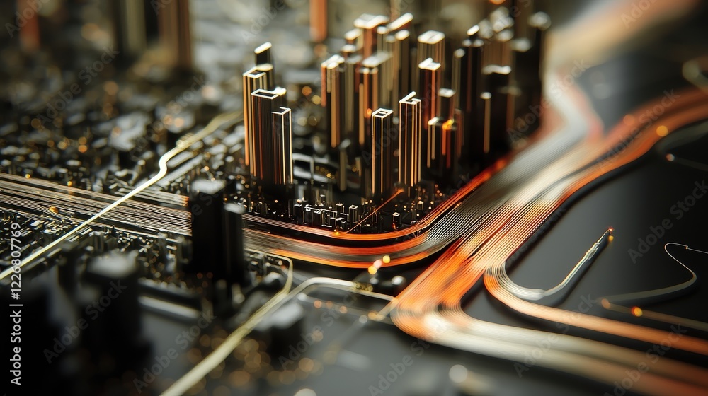 Aufkleber abstract technology background with circuit board and golden elements