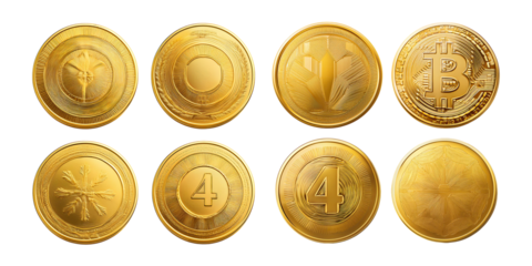 Gold Coins Collection for Financial Concept, PNG collection, set bundle, isolate on transparent or white background
