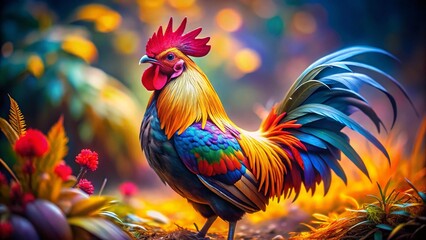 Fototapeta premium Vibrant Rooster, Tilt-Shift Art, Creativity, Vitality