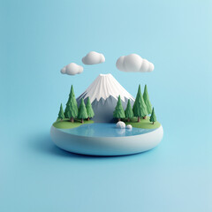 Miniature Japanese Mountain and Lake Diorama Generative AI