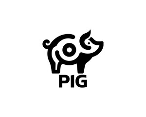 Pig silhouette logo design icon vector illustration. Black color pig logo template