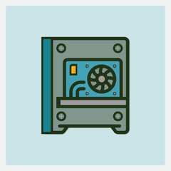 Stylized Tower PC Icon with Visible Internal Fan, Components and Screws Minimalist Design