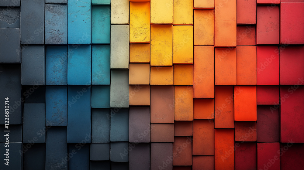Wall mural colorful arrangement of textured blocks creating a vibrant gradient in design and art. generative ai