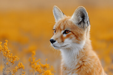 Young Red Fox Amidst Golden Autumnal Field