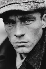 Obraz premium Portrait of a man in a wool cap from the past