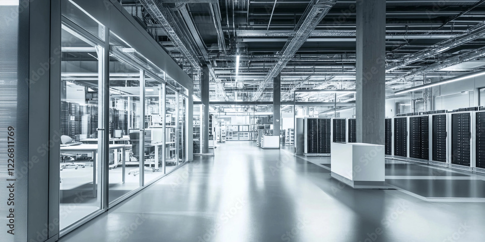 Aufkleber Modern data center interior with server racks and workspace