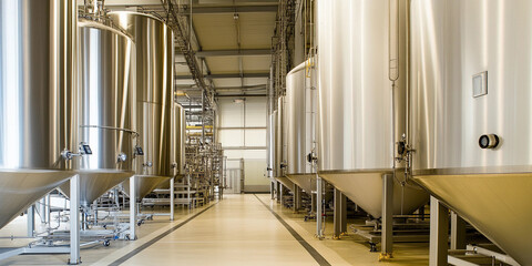Obraz premium Industrial brewery interior with storage tanks and equipment