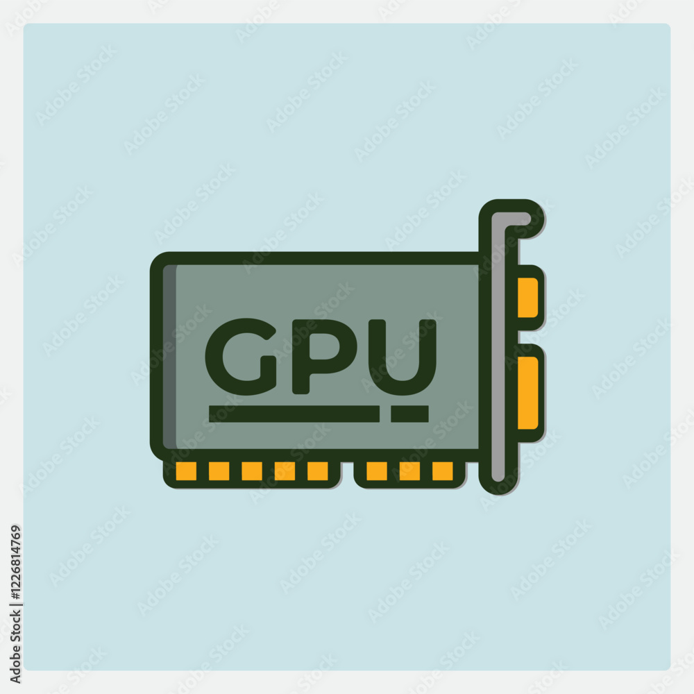 Poster stylized icon of a graphics processing unit or gpu for technology designs and more