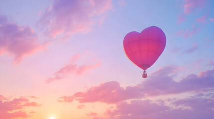 Fototapeta premium A heart-shaped hot air balloon floating in the sky at sunset