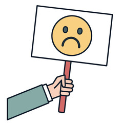 Hand Holding a Protest Sign with a Sad Emoji