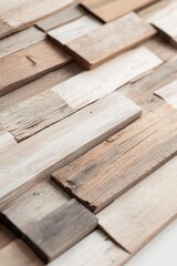 Fototapeta premium A variety of wooden planks are arranged together, creating a patchwork display that highlights an array of natural textures and tones, perfect for rustic decor
