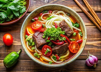 Vintage Bun Bo Hue: Spicy Vietnamese Noodles with Beef Tendon