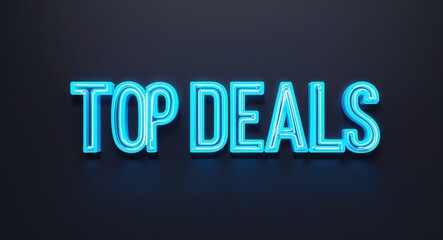 top deals word lettering with neon blue glow on plain black dark background
