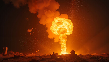 Obraz premium Explosion creating a dramatic fireball against a dark sky