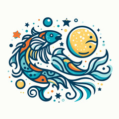 Fototapeta premium illustration of fish with a rotating swimming style