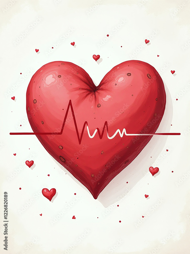 Poster my heart beats for you against a simple yet elegant white canvas dotted with tiny red potato shapes.