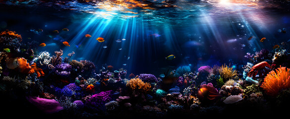 Underwater Tropical Corals Reef with colorful sea fish. Marine life sea world. Tropical colourful underwater seascape.