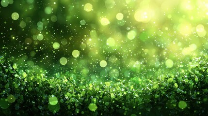 Fototapeta premium Green bokeh background with soft glowing lights creating a dreamy and tranquil atmosphere