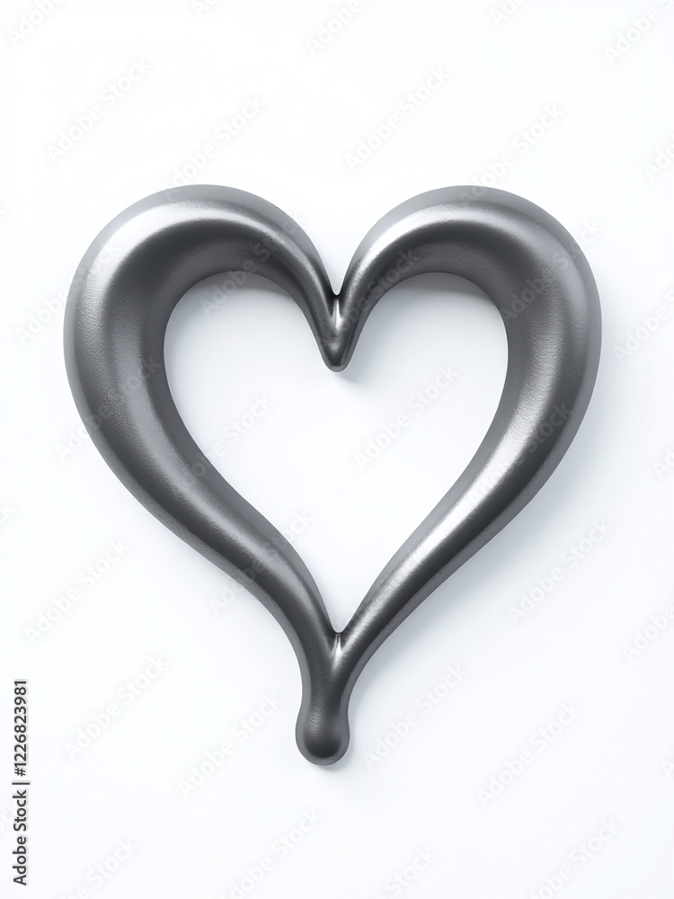 Poster image of gray liquid metal in the shape of a heart on a white background for use as copy space. 0000