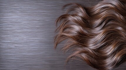 Fototapeta premium Luxurious brown hair waves on dark background, hair care, beauty, salon