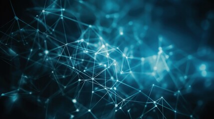 Abstract Network Connection: Digital Nodes and Lines Intertwined in a Deep Blue Hue