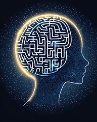 Intricate Doodle Maze Design Inside a Silhouette of a Human Head with Starry Background