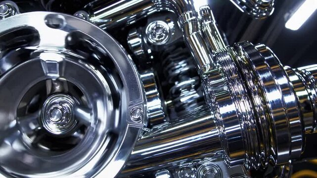 Close-up of a Gleaming Chrome Motorcycle Engine