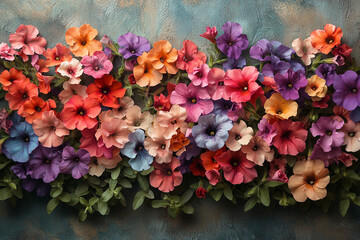 Colorful Petunia Flowers Arranged in a Floral Border