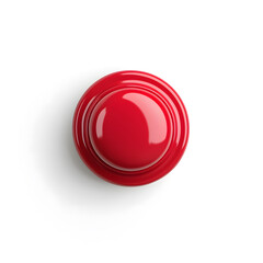 Top view 3d red button isolated on white background