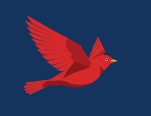 Illustration of a red bird flapping its wings in front of a blue background